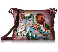 Anuschka Anna Hand Painted Leather Women'S Slim Medium Crossbody, Retro Elephant