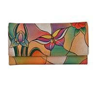 Anuschka Women's Hand Leather Multi Pocket Wallet, Butterfly Glass Painting, One Size