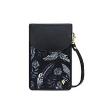 Anuschka Cell Phone Crossbody RFID Blocking Wallet - Wanderlust Collection - Nylon Fabric with Genuine Leather Trim, Jungle Macaws, One Size