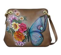 Anuschka Women’s Hand-Painted Genuine Leather Crossbody Sling Bag - Butterfly Blooms Bronze