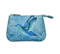 Anuschka Women’s Hand-Painted Genuine Leather Medium Zip Pouch with Key Fobs - Tooled Birds Sky