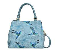 Anuschka Women’s Hand-Painted Genuine Leather Multi Compartment Satchel - Tooled Birds Sky