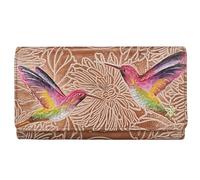 Anuschka Women’s Hand-Painted Genuine Leather RFID Blocking Accordion Flap Wallet - Tooled Birds Tan