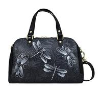 Anuschka Women’s Hand-Painted Genuine Leather Wide Organiser Satchel - Tooled Dragonfly Meadow