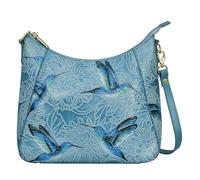 Anuschka Women’s Hand-Painted Genuine Leather Zip-Top Shoulder Hobo - Tooled Birds Sky