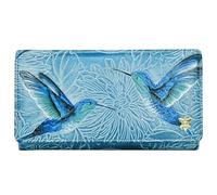 Anuschka Women’s Leather Wallet - Hand-Painted Genuine Leather Wallet with RFID Protection - 1112, Tooled Birds Sky