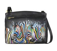 Anuschka Women’s Original Genuine Leather Hand-Painted Crossbody Organizer for Women, Midnight Zebra, One Size