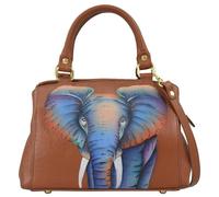 Anuschka Women’s Original Genuine Leather Hand-Painted Small Multicompartment Satchel, African Elephant, One Size