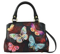 Anuschka Women’s Original Genuine Leather Hand-Painted Small Multicompartment Satchel, Midnight Butterflies, One Size