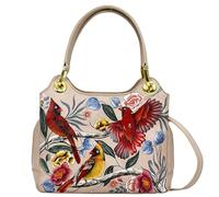 Anuschka Women’s Original Hand-Painted Genuine Leather Satchel with Crossbody Strap - Cardinal Family