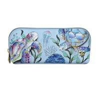 Anuschka Women's Hand-Painted Genuine Leather Medium Zip-Around Eyeglasses & Cosmetic Pouch - Underwater Beauty