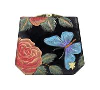 Anuschka Women's Hand-Painted Genuine Leather Two-Fold French Wallet - Tooled Rose Black Multi