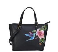 Anuschka Women's Hand Painted Genuine Vegetable Tanned Leather Medium Tote - Hummingbird Black