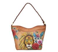 Anuschka Women's Hand-Painted Leather Shopper Bag-Lion Garden Tan Hand-Painted Genuine Leather Shopping Bag