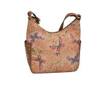 Anuschka Women's Original Hand-Painted Genuine Leather Classic Hobo With Studded Side Pockets - Tooled Butterfly Multi
