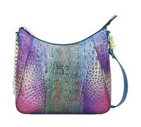 Anuschka Women's Original Hand-Painted Genuine Leather Crossbody Hobo - Croco Embossed Daydream