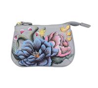 Anuschka Women's Original Hand-Painted Genuine Leather Medium Zip Pouch with Key Fobs - Ethereal Garden