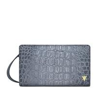 Anuschka Women's Original Hand-Painted Genuine Leather RFID Blocking Organizer Wallet - Croco Embossed Silver Gray