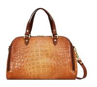 Anuschka Women's Original Hand-Painted Genuine Leather Wide Organiser Satchel - Croco Embossed Caramel