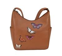 Anuschka Women's Original Hand-Painted Genuine Vegetable Tanned Leather Classic Hobo With Side Pockets, Butterflies Honey, One Size