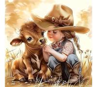 Anuver Diamond Painting Kits for Adults Girl and Cow, 5D Round Diamond Art Kits for Beginners, DIY Full Drill Crystal Gem Painting Kits for Home Wall Decor 12x12Inch, Animal