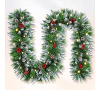 Anveltech Christmas garland,christmas garland with lights,2.7M/ 9FT Christmas Garland Decorations Illuminated with LED Lights,for Stairs Fireplaces Christmas Festive Wreath Xmas Deco
