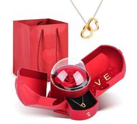 Anveltech Preserved Real Rose with Heart Necklace, Eternal Flowers Rose & Crystal Heart Necklace Romantic Gifts for Women Mom Wife Girlfriend on Christmas Valentines Mothers Day Birthday Anniversary