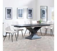 Anvik Black Ceramic Extending Dining Set - Corona Beige Fabric Dining Chair