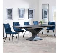 Anvik Black Ceramic Extending Dining Set - Corona Blue Fabric Dining Chair