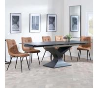 Anvik Black Ceramic Extending Dining Set - Corona Brown Fabric Dining Chair