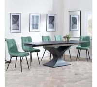 Anvik Black Ceramic Extending Dining Set - Corona Green Fabric Dining Chair