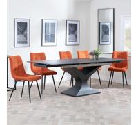 Anvik Black Ceramic Extending Dining Set - Corona Orange Fabric Dining Chair