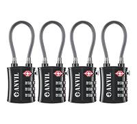ANVIL TSA Approved Cable Luggage Locks 3 Digit Combination Padlock with Zinc Alloy Steel Cable Lock Ideal for Travel Suitcase, Backpack, Lockers,Case,Toolbox (Black 4 Pack)