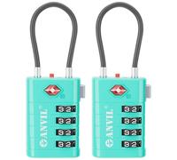 ANVIL TSA Approved Luggage Locks with Search Alert Indicator, 4-Digit Combination Suitcase Lock, Advanced TSA008 Core Heavy Duty Anti-Theft Travel Lock for Double Zippers, Backpacks, Cyan, Modern