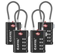 ANVIL TSA Approved Luggage Locks with Search Alert Indicator, 4-Digit Combination Suitcase Lock, Advanced TSA008 Core Heavy Duty Anti-Theft Travel Lock for Double Zippers, Backpacks, Black, Modern