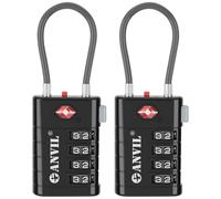 ANVIL TSA Approved Luggage Locks with Search Alert Indicator, 4-Digit Combination Suitcase Lock, Advanced TSA008 Core Heavy Duty Anti-Theft Travel Lock for Double Zippers, Backpacks, Black, Modern