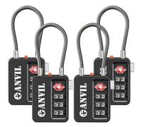 ANVIL TSA Locks for Luggage with Search Alert: Durable Cable Combination Locks, TSA Approved - Secure Travel Locks for Suitcases, Backpacks & Gun Cases (4, Black)