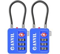 ANVIL TSA Locks for Luggage with Search Alert: Durable Cable Combination Locks, TSA Approved - Secure Travel Locks for Suitcases, Backpacks & Gun Cases (2, Blue)