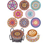 Anvin 8 Pcs Diamond Painting Coasters Kit Mandala Cup Coasters DIY Diamond Art Kits with Diamond Painting Pens, Holders, Cork Base Art Craft Supplies Gift (Mandala A)