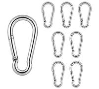 Anvin Carabiner Clips 8 Pcs Spring-Snap Hook Quick Link M6 304 Stainless Steel Clips Spring Buckle Rope Connectors for Keychains Harness Dog Leash Bird Feeders Planters Lights(Silver, 100KG Capacity)