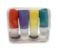 Anvin... Travel Bottle for Toiletries Set - 8pcs with Silicone Squeeze Bottles, 60ml Capacity, Soft Bristle for Cleaning and Massage, Clear Vinyl Zipped Bag