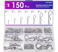 ANVINKU 150PCS Cotter Pins Assorted, 304 Stainless Steel R Clips Assortment Kit, 7 Sizes Split Pins Assorted for Automotive, Mechanics, Marine Repair