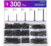 ANVINKU 300PCS Nails for Wood, 5 Sizes Assorted Nails, Black Galvanised Steel Nail, Fixing Wood Nail Outdoor for DIY, Carpentry, Fencing & Construction