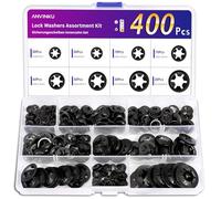 ANVINKU 400PCS Locking Washers, Compatible with Star-lock Washers, 7 Sizes Push On Speed Lock Washer Assortment Kit, M3/M4/M5/M6/M8/M10/M12 65Mn Steel Black Washer for Automotive, Machinery