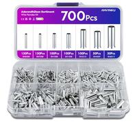 ANVINKU 700pcs Wire Ferrules Kit, 7 Types Non-Insulated Ferrule Crimp Terminals, 10-22 AWG Bootlace Ferrules for DIY Electrical Project, Mini Connector Uninsulated Ferrules with Box