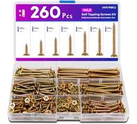 ANVINKU Wood Screws Assortment, 260PCS M4 Self Tapping Screws, Furniture | Color Zinc Countersunk Screws, Flat Head Screw Set for Woodworking Repair DIY Cabinet Door Hinge