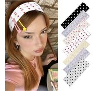 Anvnkl Headbands for Women Polka Dot Headband 7 Pack Non Slip Soft Fabric Elastic for Girls Daily Cute Hairbands, Heart Head Bands for Girls