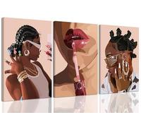 ANVOTIG Framed African American Black Girl Canvas Wall Art Set of 3 Fashion Black Women Wall Decor Pictures Hip Hop Sunglasses Jewelry Posters Prints Paintings for Home Living Room Bedroom 12x16in