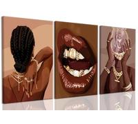 ANVOTIG Framed Black Girl Canvas Wall Art Set of 3 Black Woman African American Women Wall Decor Pictures Boho Fashion Posters Home BedRoom Living Room 12x16 Inch