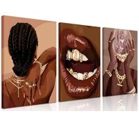 ANVOTIG Framed Black Woman Wall Art Set of 3 Black Girl African Women Canvas Wall Decor American Black Female Pictures Boho Fashion Abstract Posters for Home BedRoom Living Room Bathroom16x24in